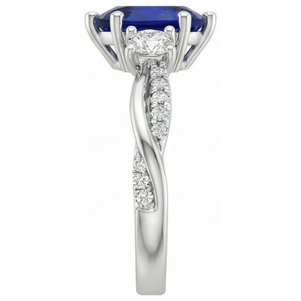 Gold Edelstein Ring Birnenblauer Saphir & Runde Diamanten 5,50 Karat