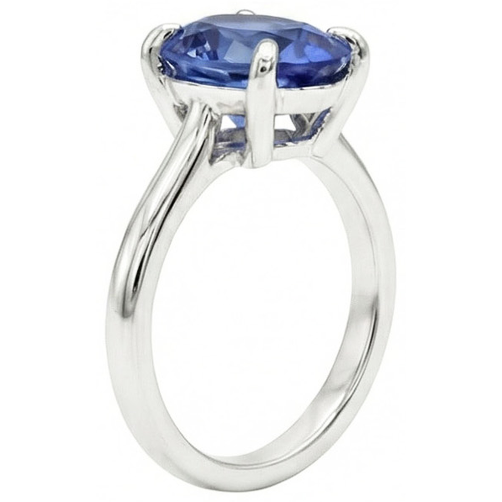 Tropfen-Schliff Kornblumenblauer Saphir Ring in 14 Karat Weißgold – Seitenansicht