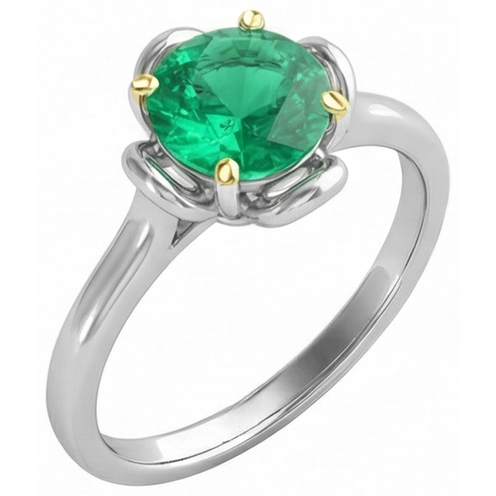 Brillantschliff Smaragd Ring in 14 Karat Zweifarbig Gold – Schrägansicht