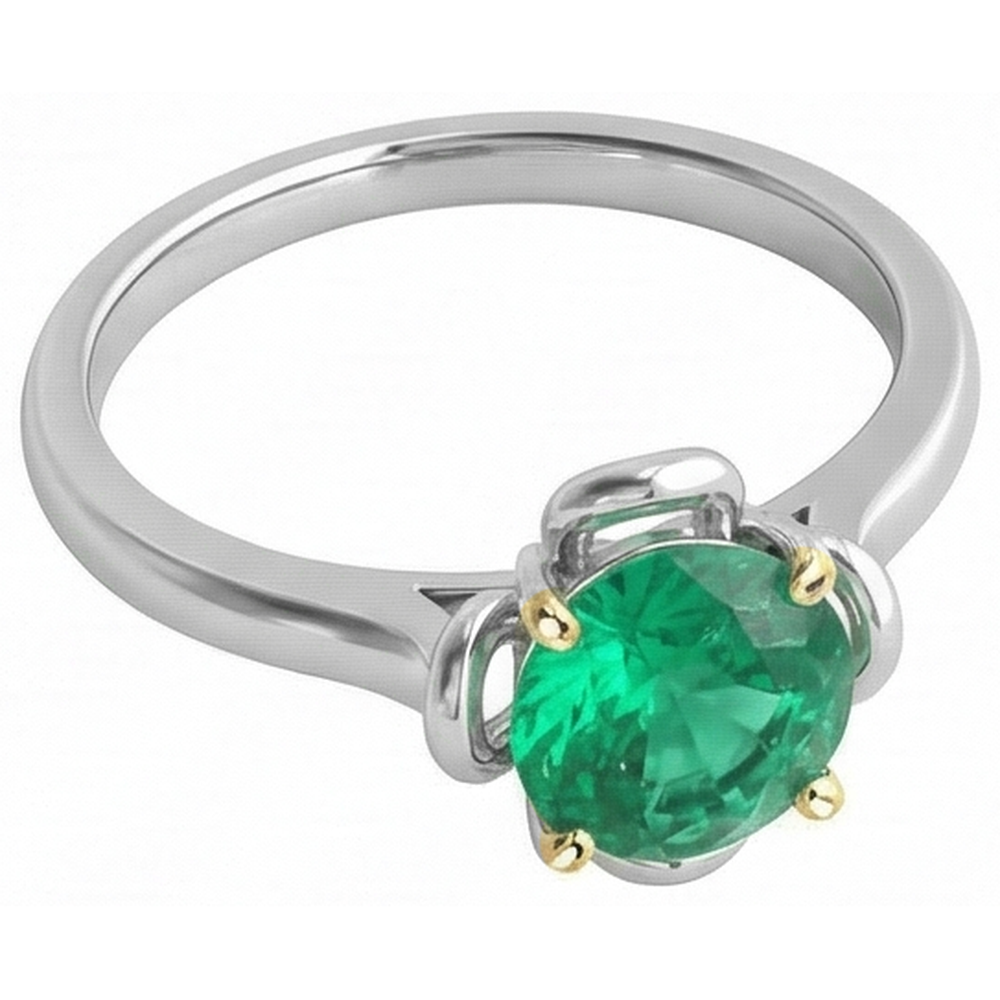 Smaragd Brillantschliff Edelstein-Ring in 14 Karat Zweifarbig Gold – Profilansicht