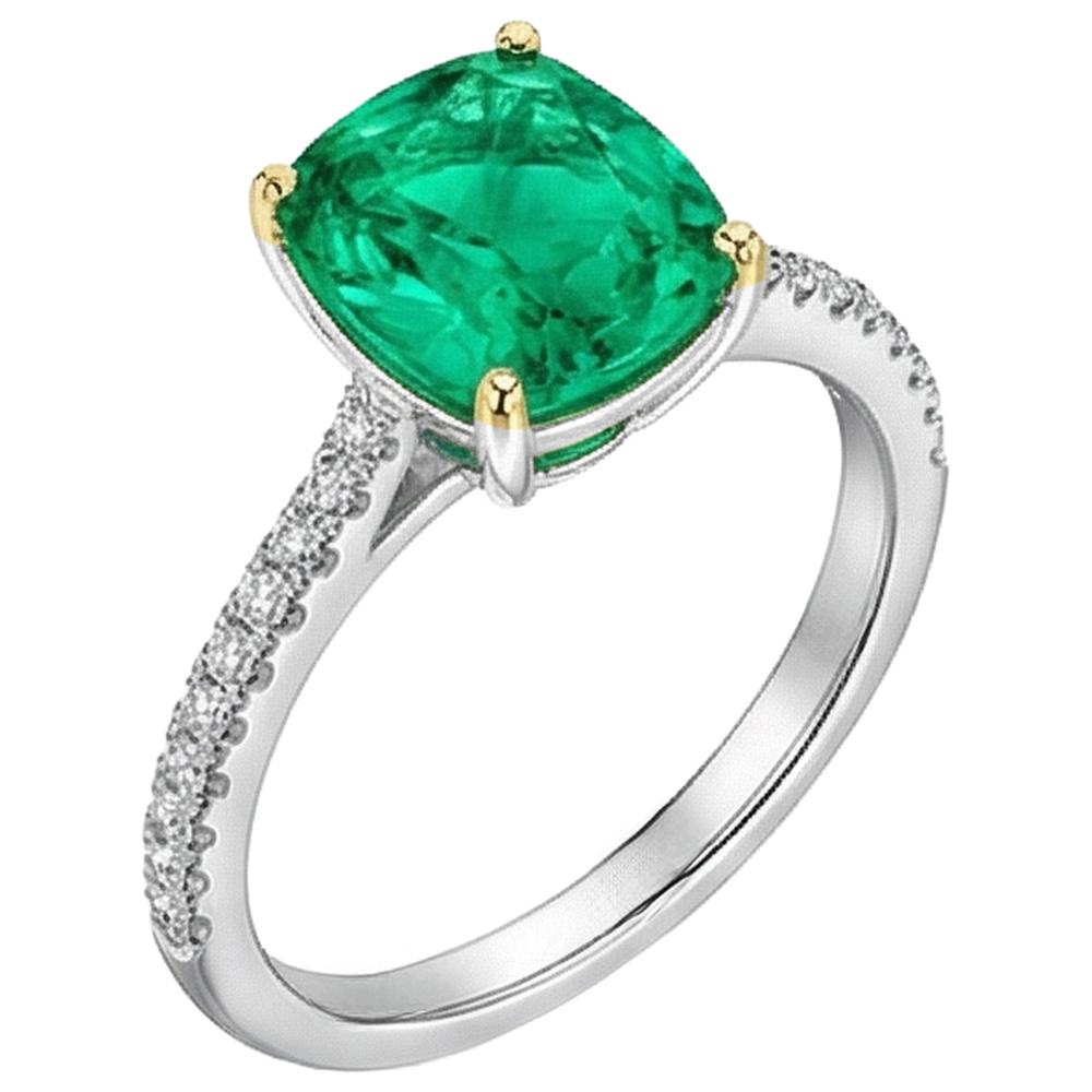 Edelstein-Ring Bicolor 14K Gold mit Kolumbianischer Smaragd – Frontansicht