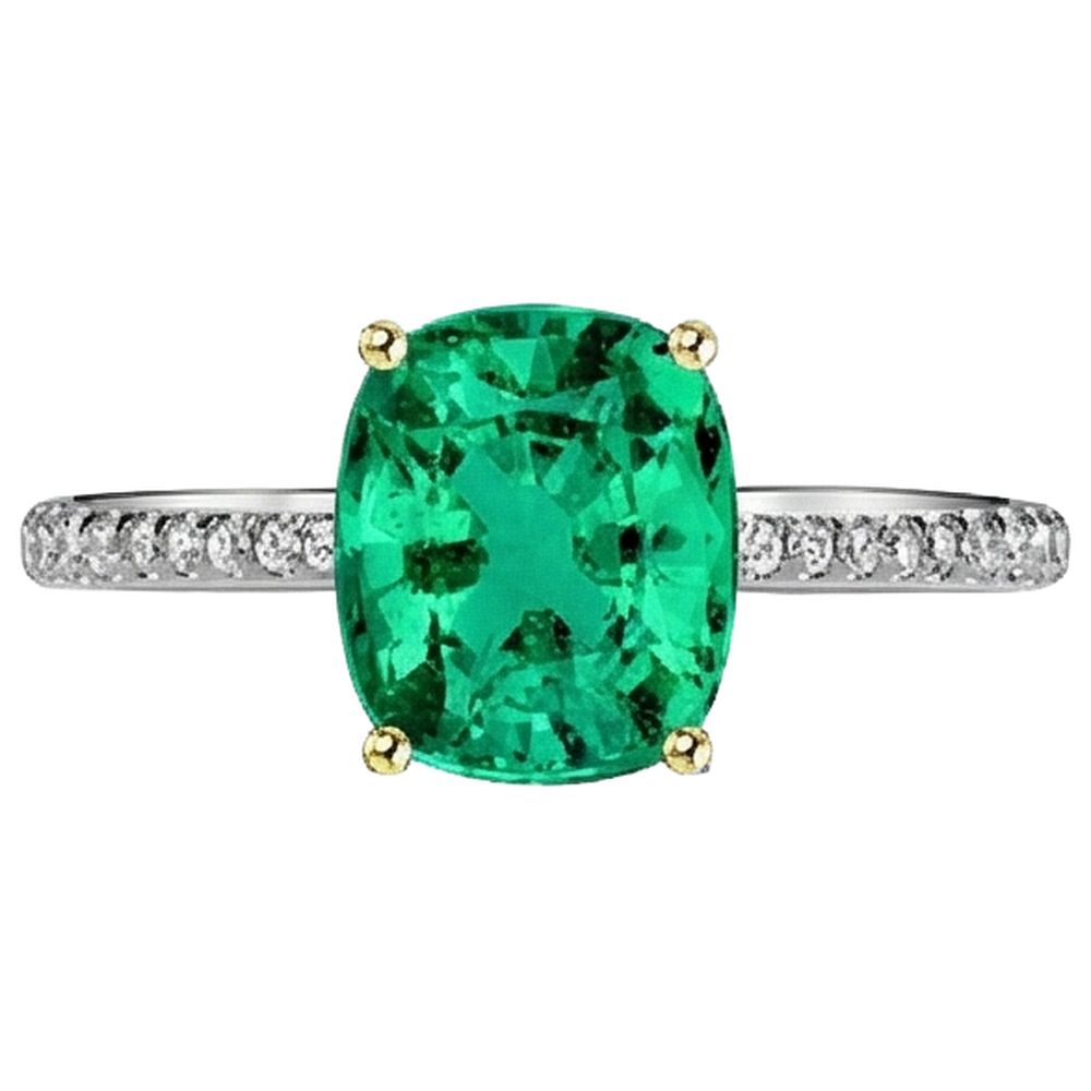 Natürlicher Kolumbianischer Smaragd Edelstein-Ring 2,50 Karat Bicolor 14K Gold – Schrägansicht