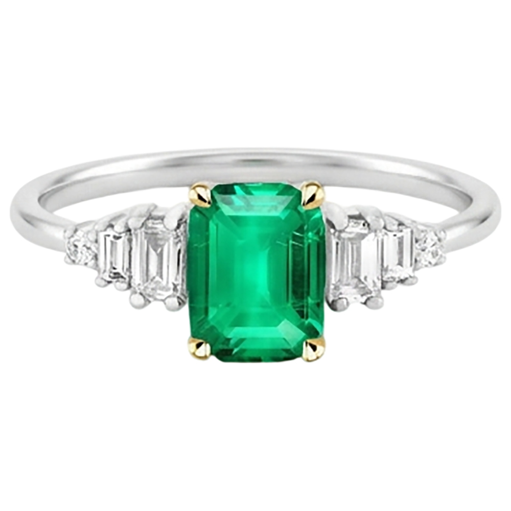 Erdgewonnener Smaragd Farbstein-Ring 2 Karat Bicolor 14K Gold – Frontansicht