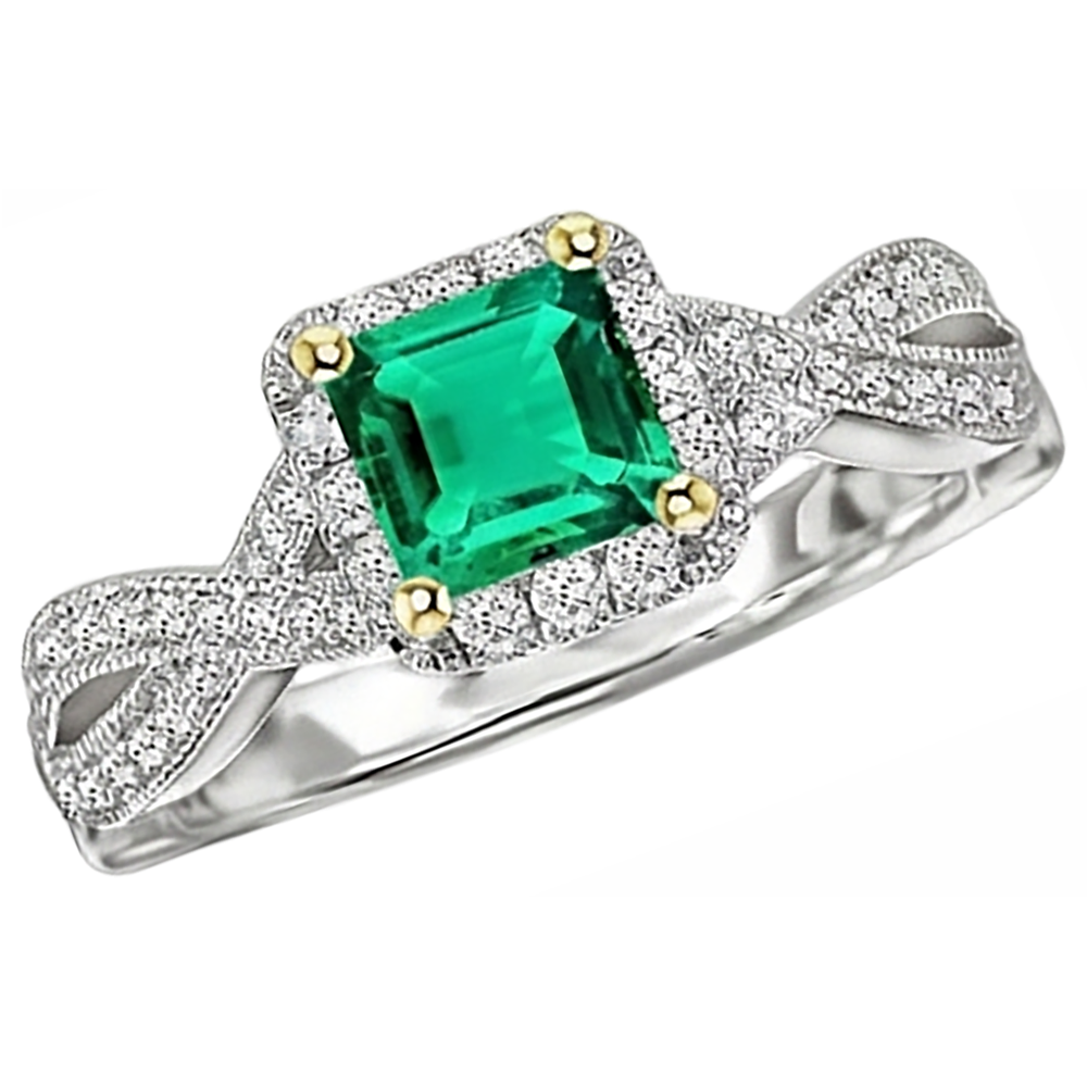 Farbstein-Ring Bicolor 14K Gold mit Smaragd – Schrägansicht