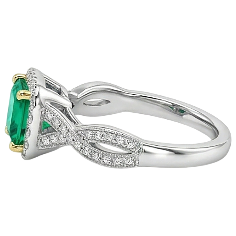 Farbstein-Ring Bicolor 14K Gold mit Smaragd – Draufsicht