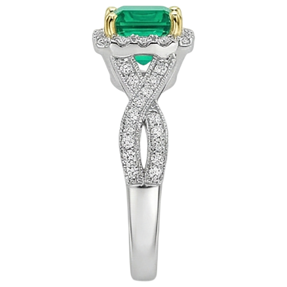 Smaragd Prinzess-Schliff Farbstein-Ring in Bicolor 14K Gold – Rückansicht