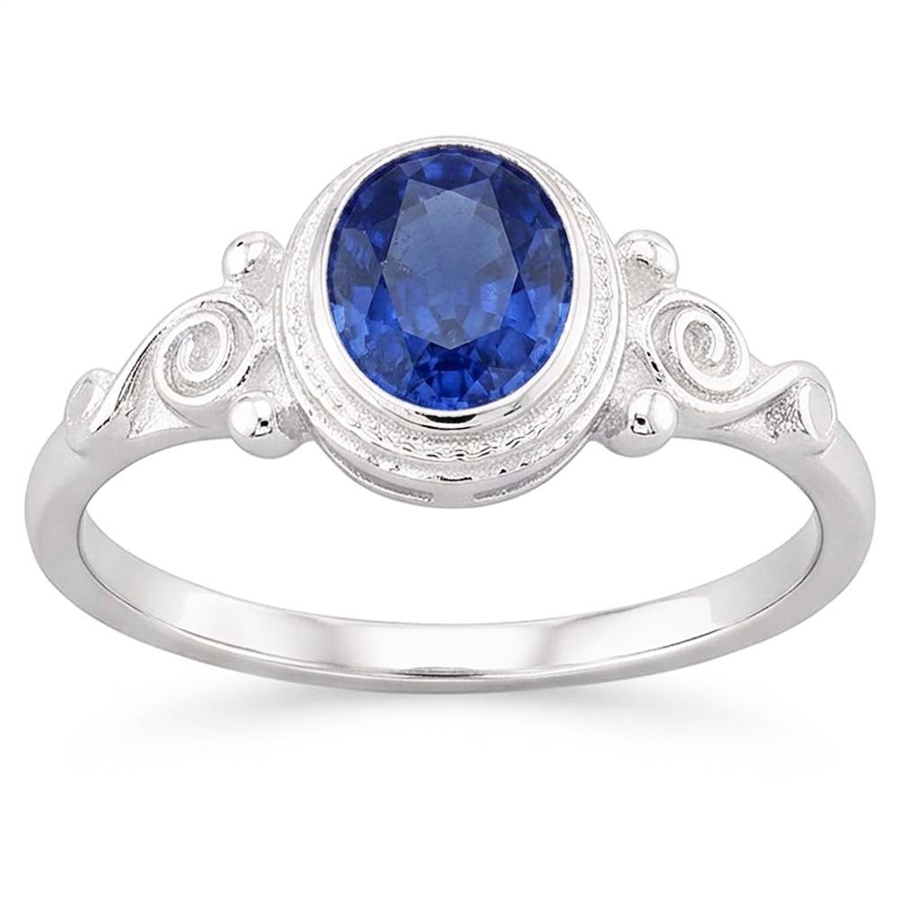 Gold Solitaire Oval Blauer Saphir Ring Antik-Stil 2 Karat