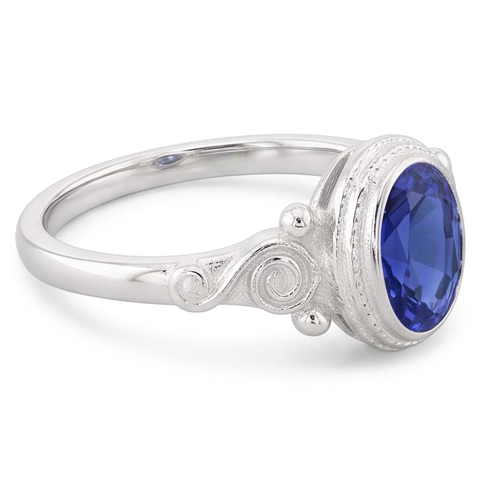 Gold Solitaire Oval Blauer Saphir Ring Antik-Stil 2 Karat
