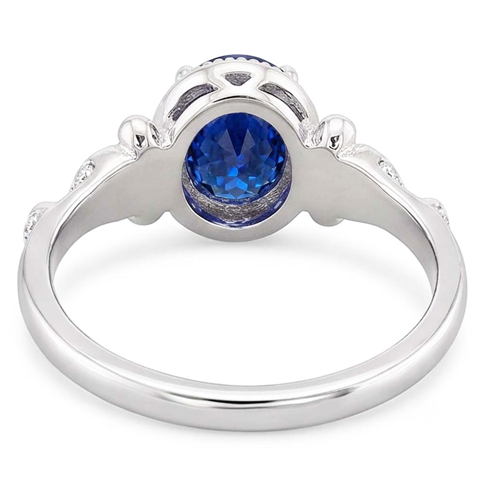Gold Solitaire Oval Blauer Saphir Ring Antik-Stil 2 Karat
