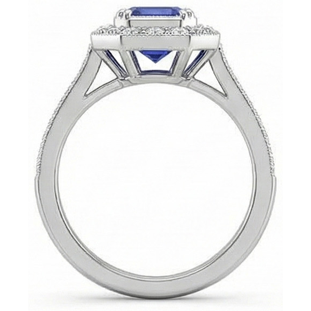 Goldener Halo Smaragd Shaped srilankischer Saphir-Natürlicher Diamant ( nicht im Labor gezüchtet )ring 3,50 Karat