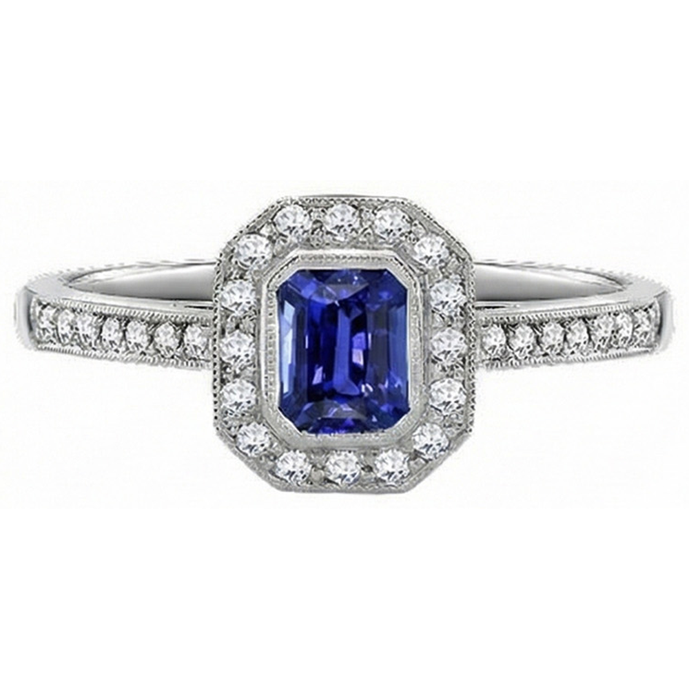 Goldener Halo Smaragd Shaped srilankischer Saphir-Natürlicher Diamant ( nicht im Labor gezüchtet )ring 3,50 Karat