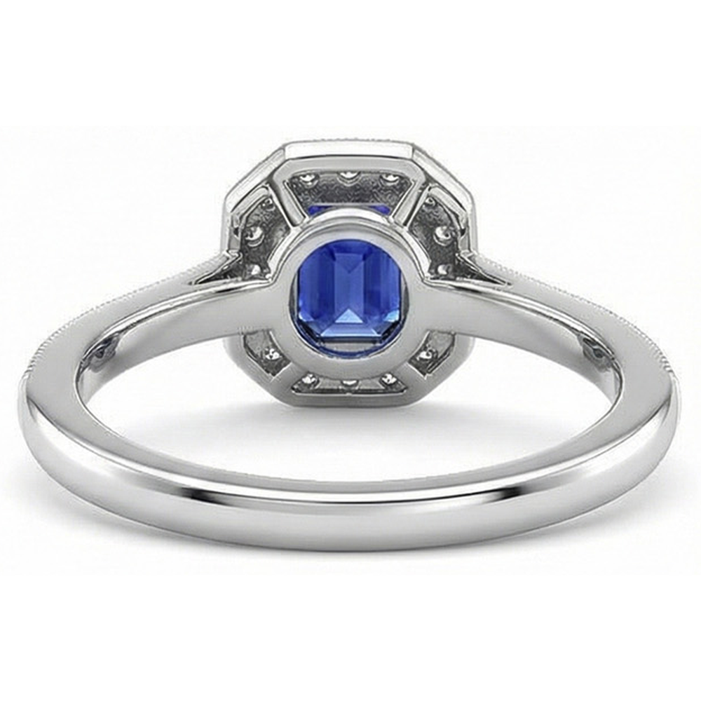 Goldener Halo Smaragd Shaped srilankischer Saphir-Natürlicher Diamant ( nicht im Labor gezüchtet )ring 3,50 Karat