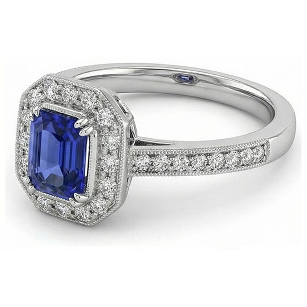 Goldener Halo Smaragd Shaped srilankischer Saphir-Natürlicher Diamant ( nicht im Labor gezüchtet )ring 3,50 Karat