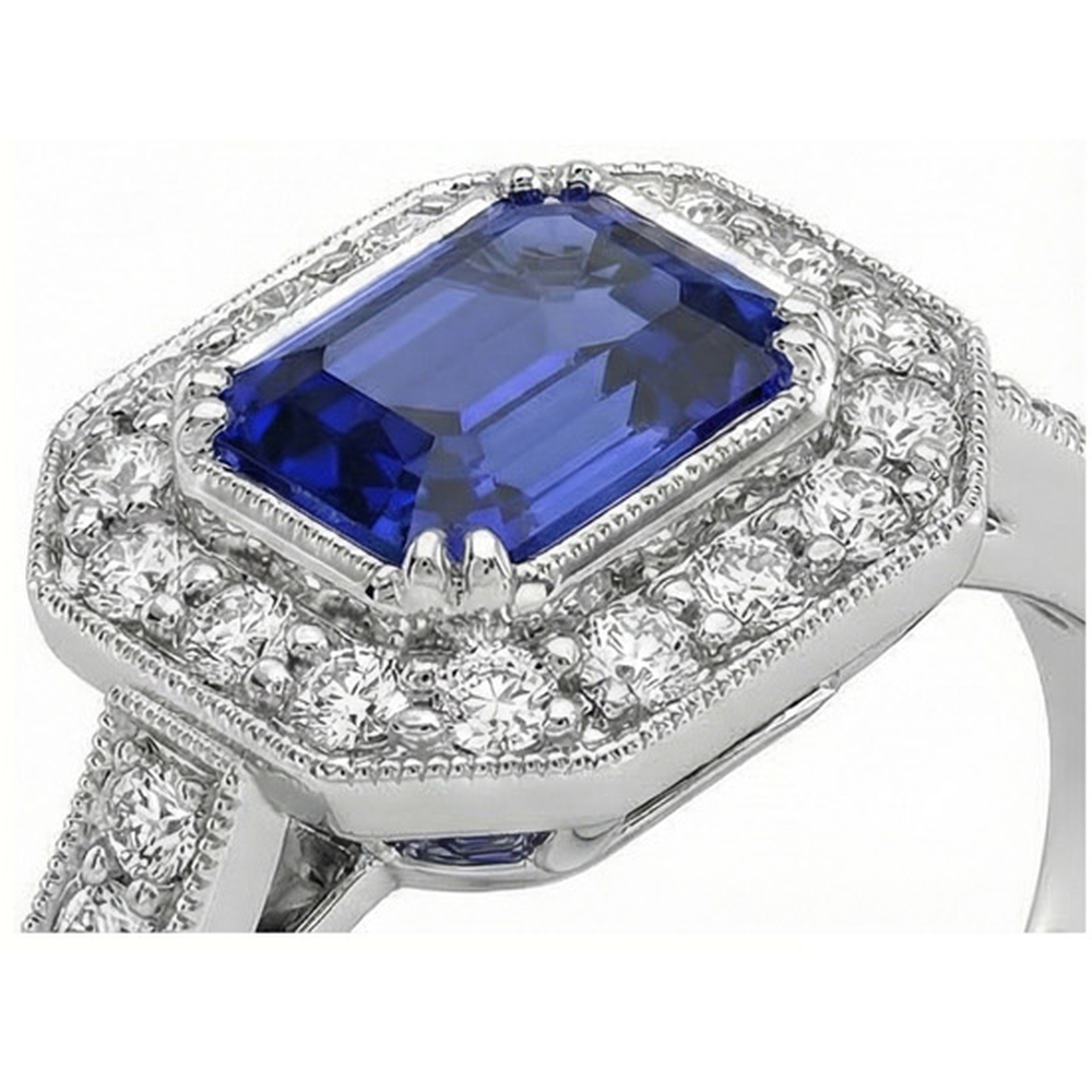 Goldener Halo Smaragd Shaped srilankischer Saphir-Natürlicher Diamant ( nicht im Labor gezüchtet )ring 3,50 Karat