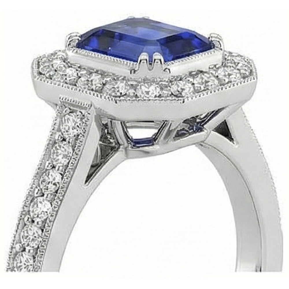 Goldener Halo Smaragd Shaped srilankischer Saphir-Natürlicher Diamant ( nicht im Labor gezüchtet )ring 3,50 Karat