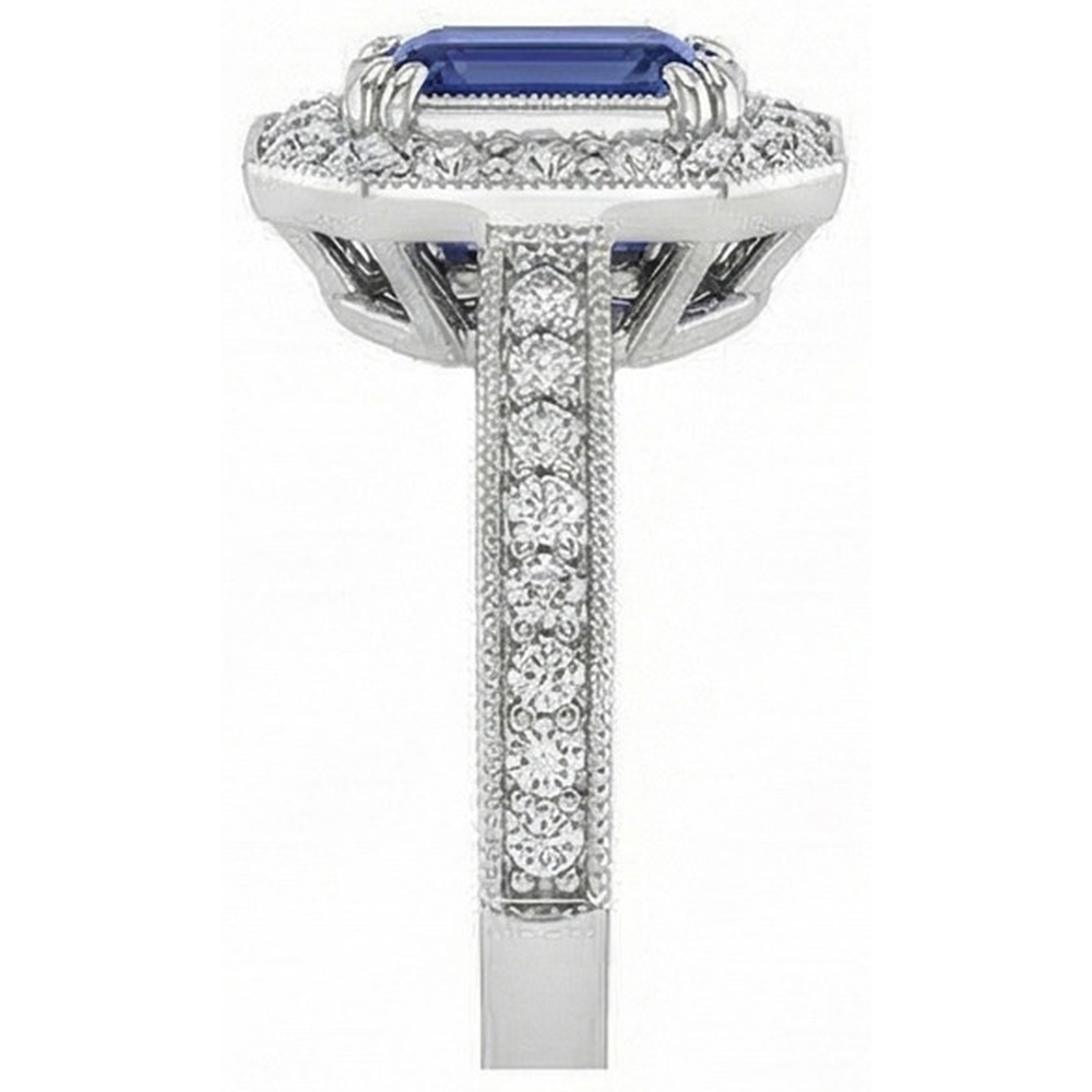 Goldener Halo Smaragd Shaped srilankischer Saphir-Natürlicher Diamant ( nicht im Labor gezüchtet )ring 3,50 Karat