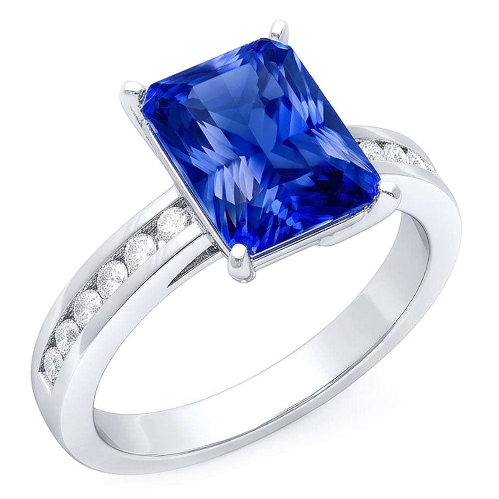Goldener Jubiläumsring mit blauem Saphir, 4 Karat, Natürlicher Diamant ( nicht im Labor gezüchtet )en in Kanalfassung