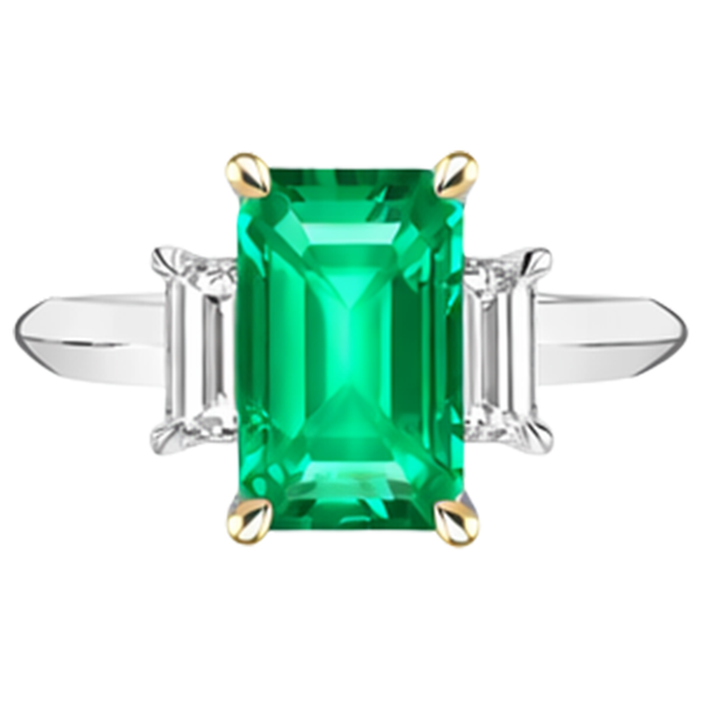 Kolumbianischer Smaragd Schmuckstein-Ring 2-Karat Zweifarbiges 14K Gold – Schrägansicht