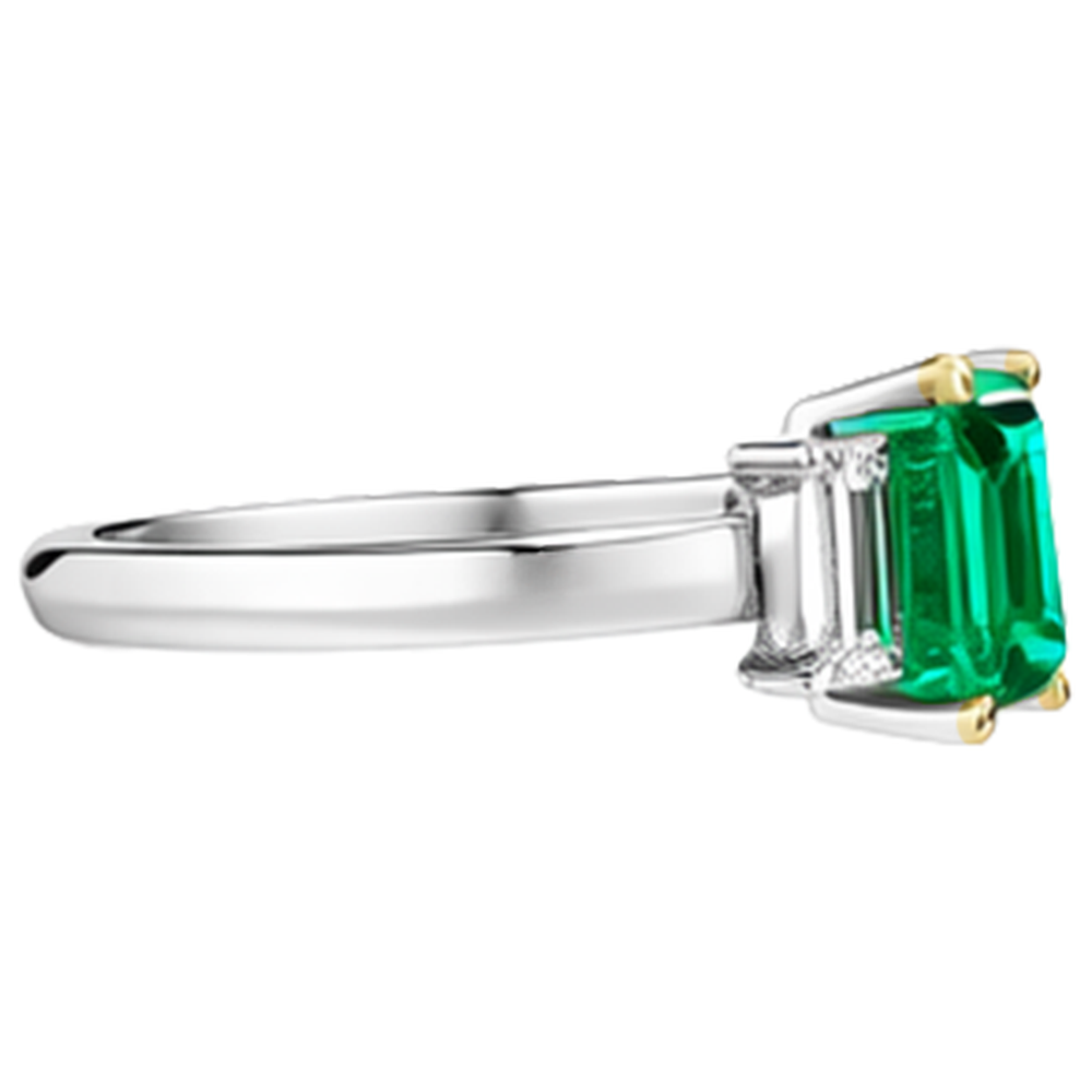 Treppen-Schliff Kolumbianischer Smaragd Ring in Zweifarbiges 14K Gold – Draufsicht