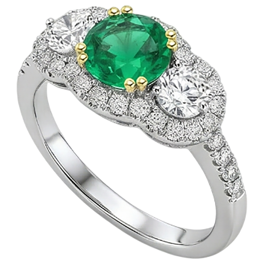 Echter Edler Smaragd Edelstein-Ring 2,50 Karat Bicolor 14K Gold – Seitenansicht