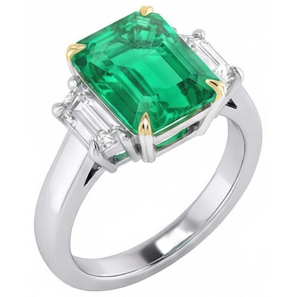 Farbstein-Ring Bicolor 14K Gold mit Kolumbianischer Smaragd – Seitenansicht