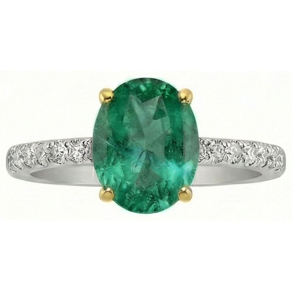 Kolumbianischer Smaragd Farbstein-Ring 2-Karat Zweifarbiges 14K Gold – Seitenansicht