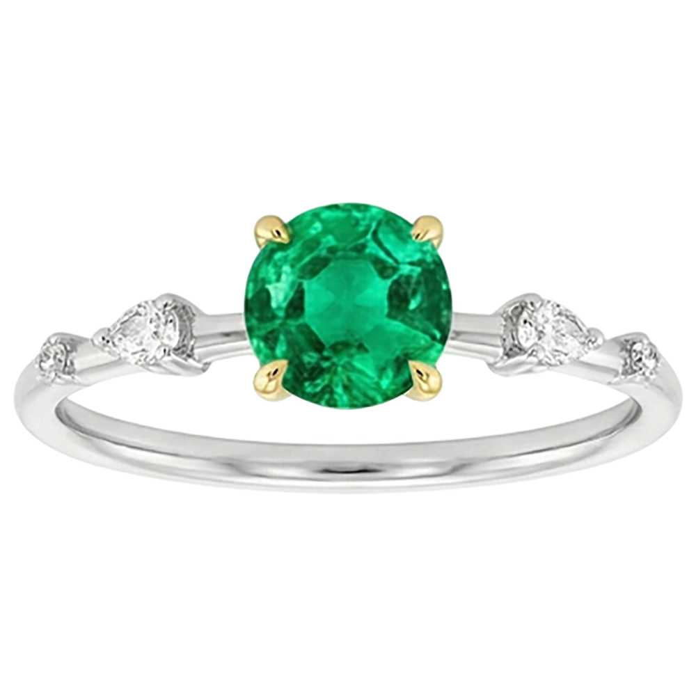 Edler Smaragd Rund-Brillant Schmuckstein-Ring in 14 Karat Zweifarbig Gold – Seitenansicht