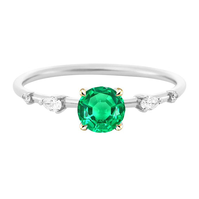 Schmuckstein-Ring 14 Karat Zweifarbig Gold mit Edler Smaragd – Hauptansicht
