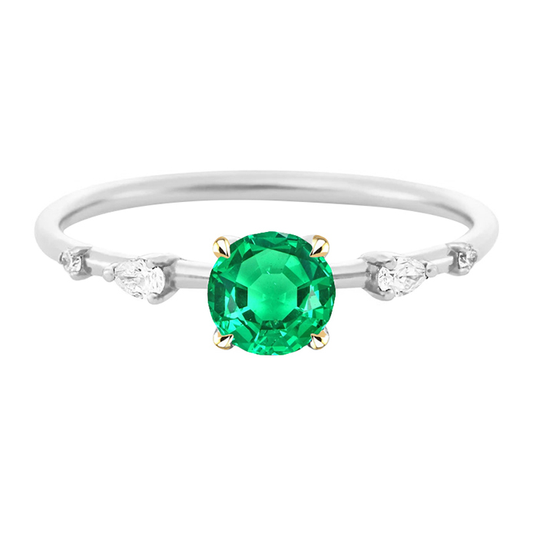 Schmuckstein-Ring 14 Karat Zweifarbig Gold mit Edler Smaragd – Hauptansicht