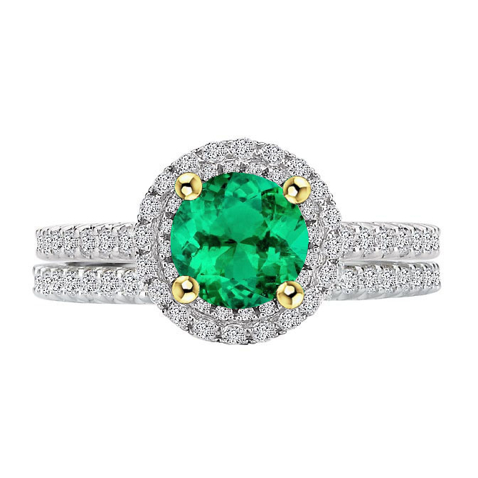 Rund-Brillant Kolumbianischer Smaragd Ring in 14 Karat Zweifarbig Gold – Hauptansicht
