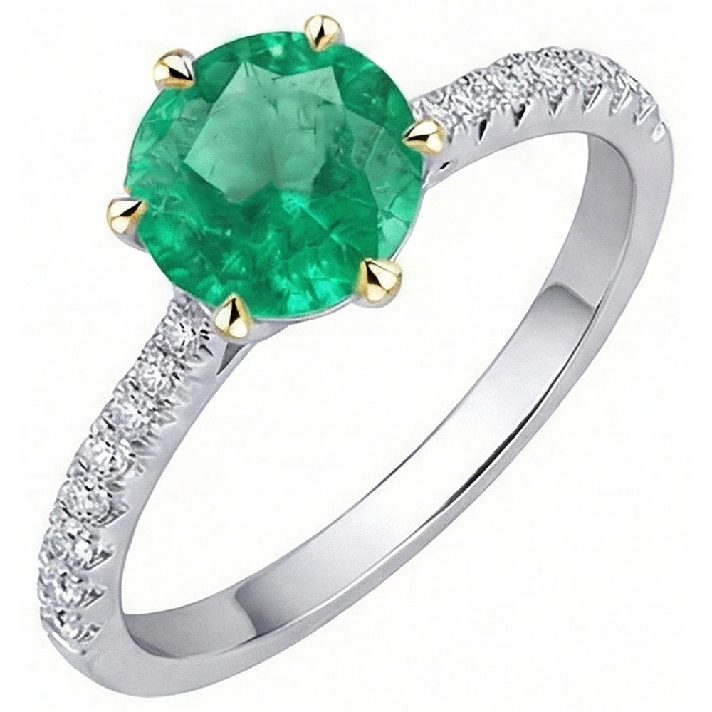 Natürlicher Smaragd Farbstein-Ring 3 Karat 14 Karat Zweifarbig Gold – Seitenansicht