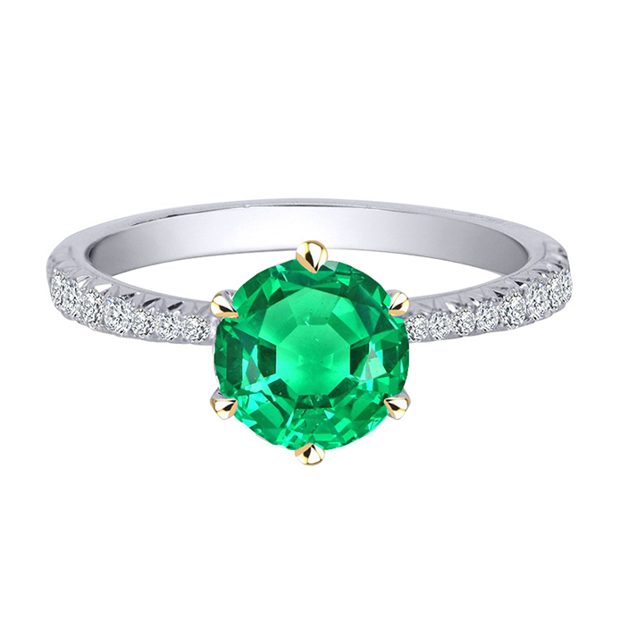 Natürlicher Smaragd Farbstein-Ring 3 Karat 14 Karat Zweifarbig Gold – Hauptansicht