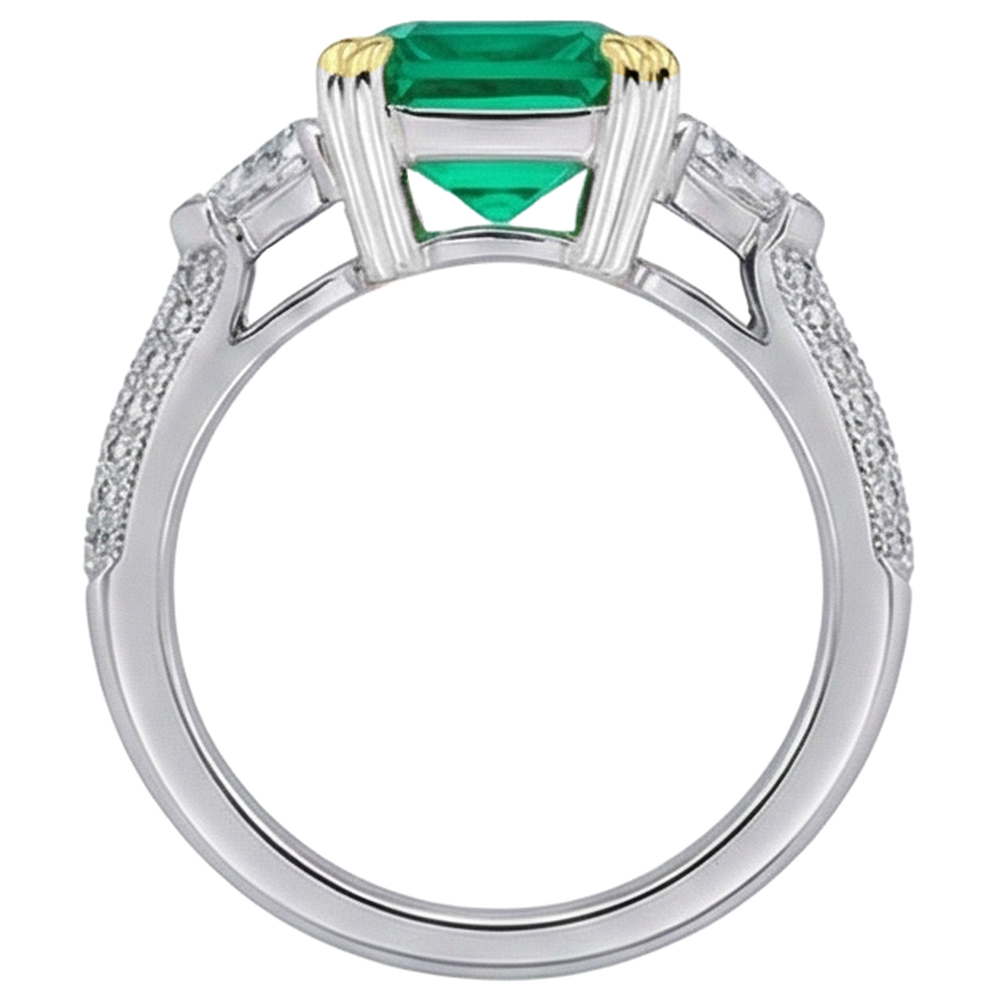 Treppen-Schliff Edler Smaragd Ring in Bicolor 14K Gold – Profilansicht