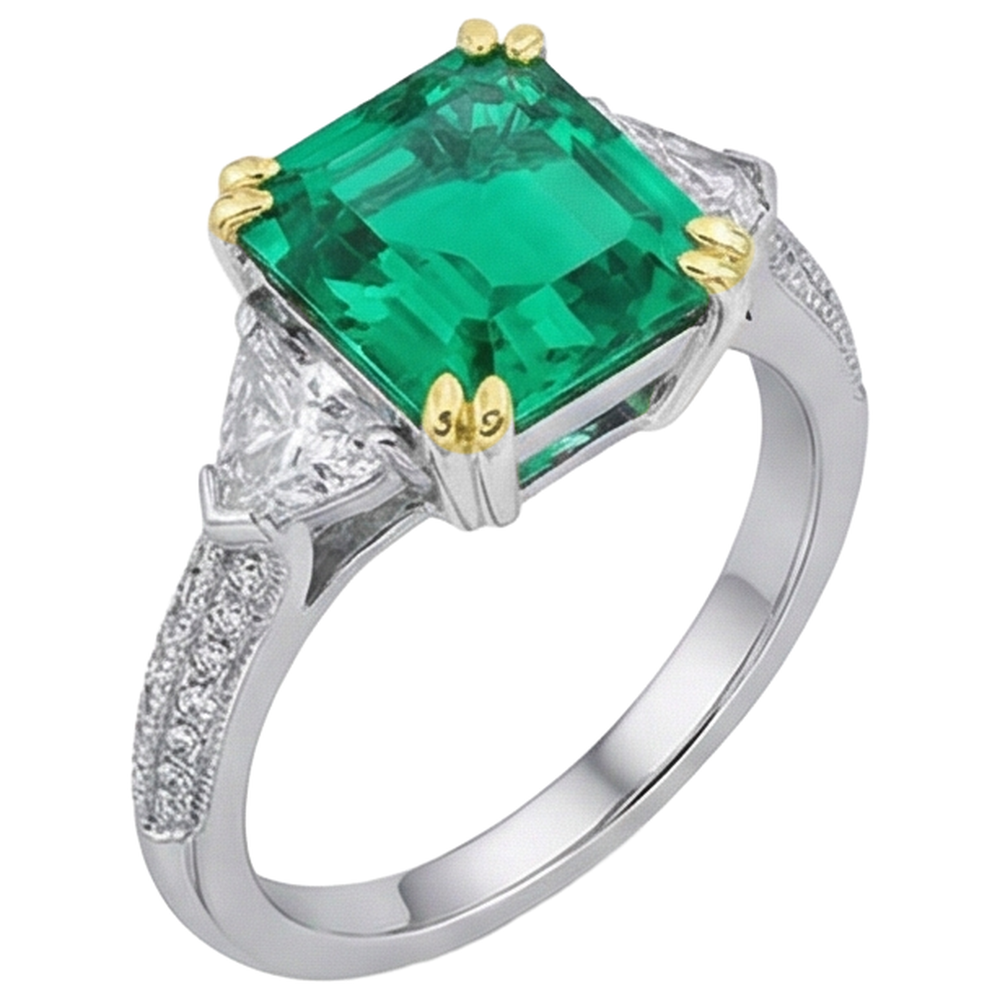 Edler Smaragd Treppen-Schliff Schmuckstein-Ring in Bicolor 14K Gold – Seitenansicht