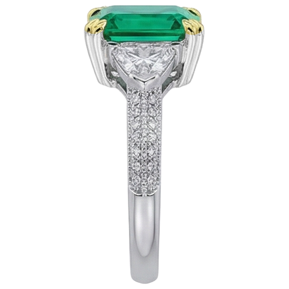 Schmuckstein-Ring Bicolor 14K Gold mit Edler Smaragd – Schrägansicht