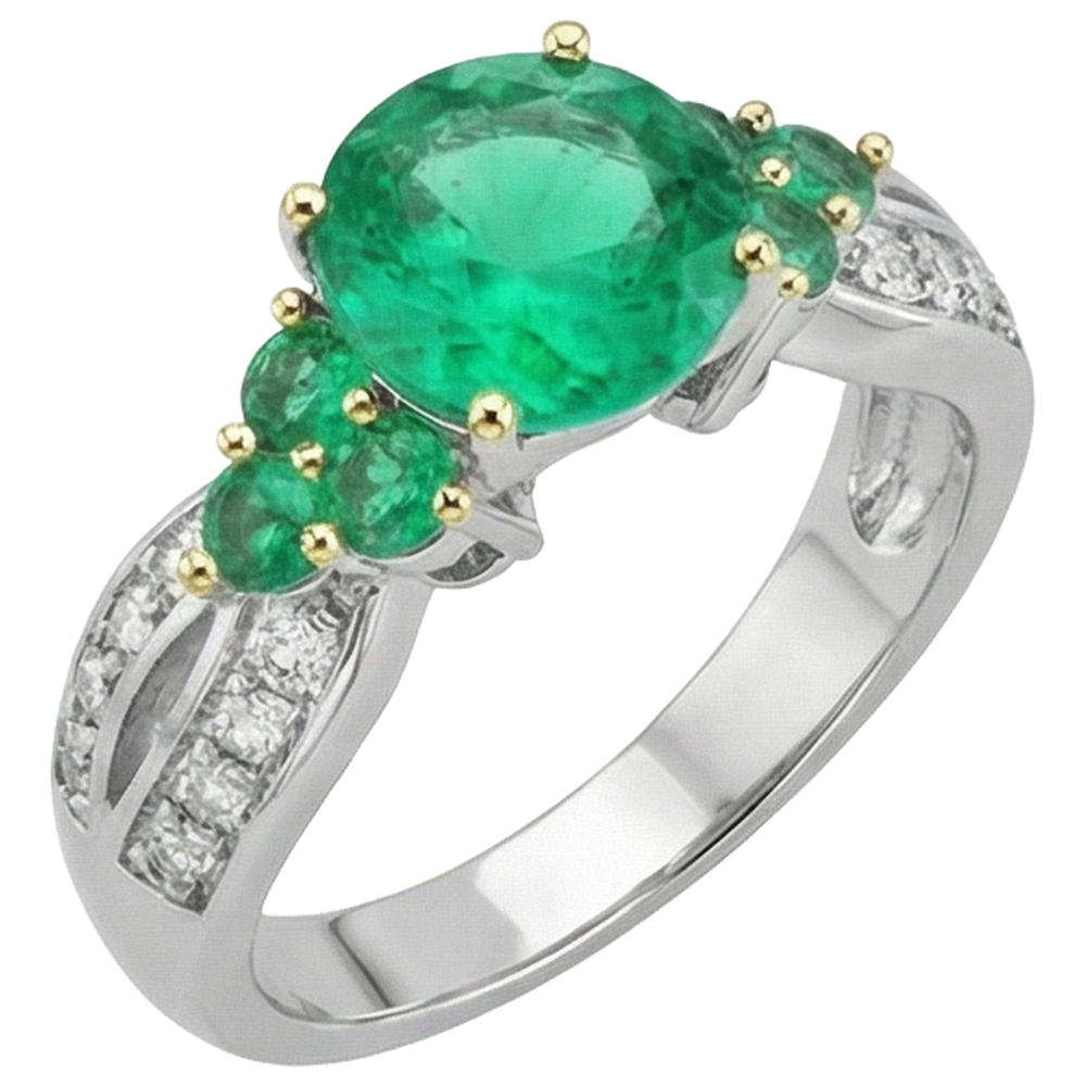 Kolumbianischer Smaragd Farbstein-Ring 2-Karat Bicolor 14K Gold – Frontansicht