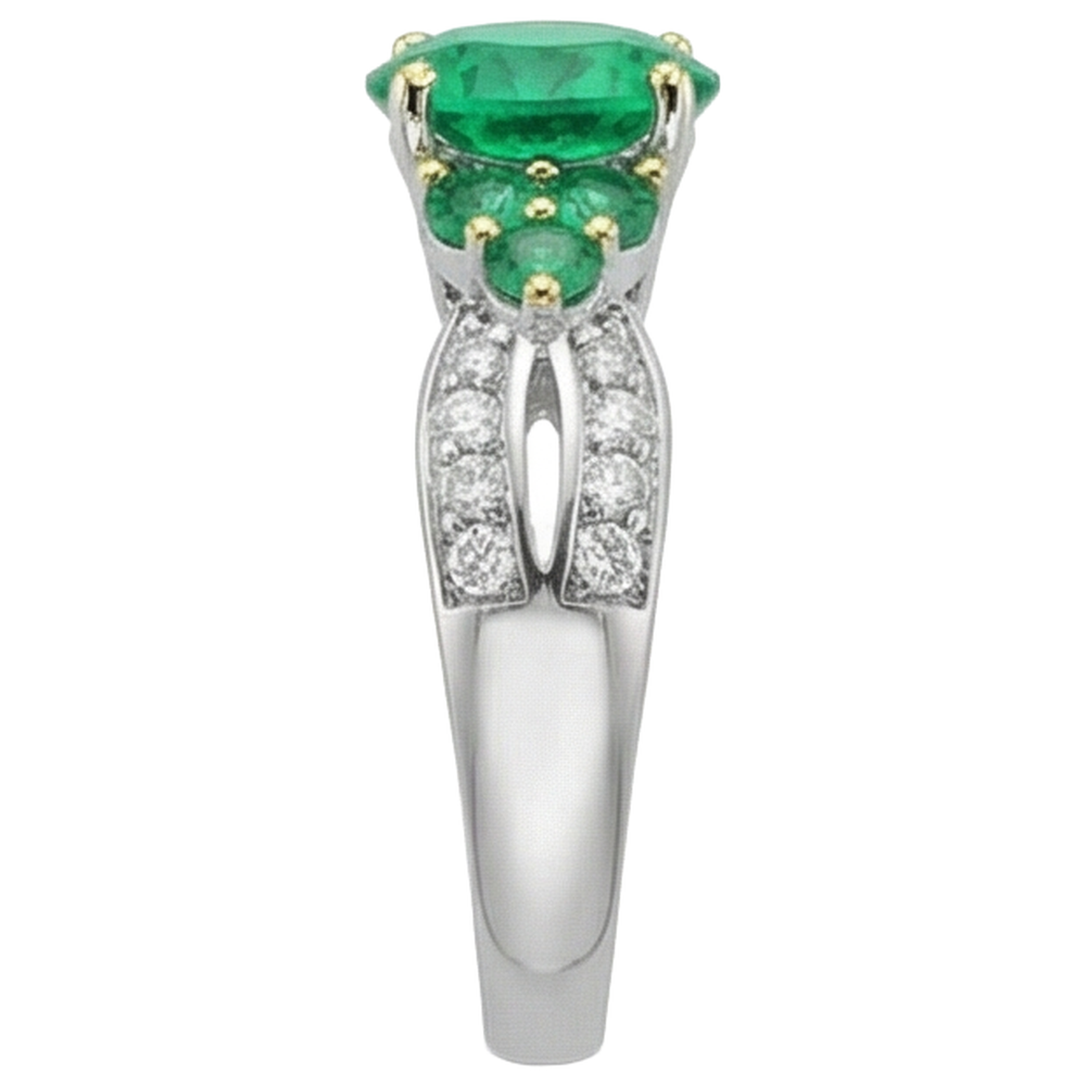 Rund-Brillant Kolumbianischer Smaragd Ring in Bicolor 14K Gold – Profilansicht