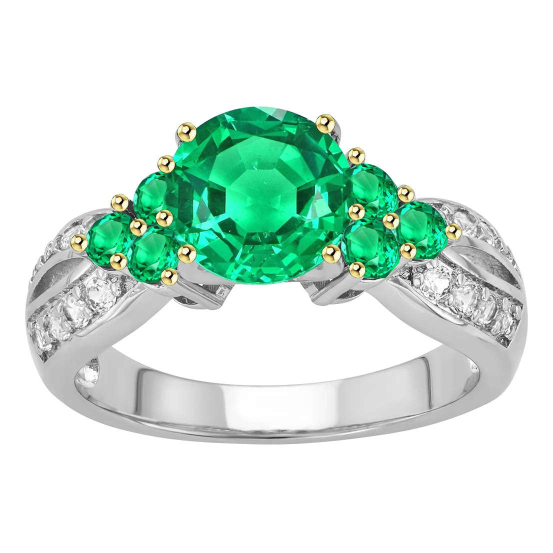 Rund-Brillant Kolumbianischer Smaragd Ring in Bicolor 14K Gold – Hauptansicht