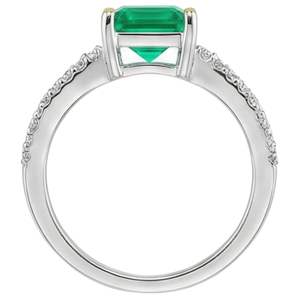 Kolumbianischer Smaragd Smaragd-Schliff Schmuckstein-Ring in Bicolor 14K Gold – Rückansicht