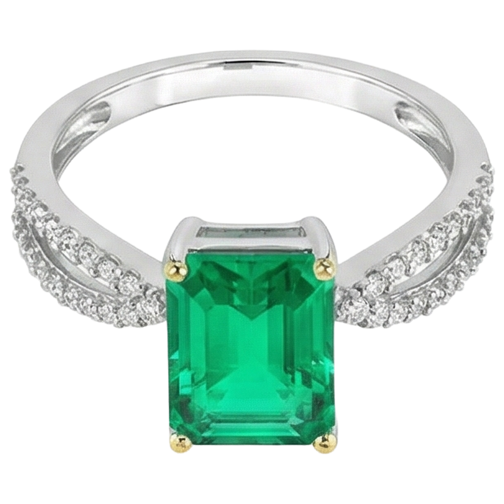Kolumbianischer Smaragd Schmuckstein-Ring 2-Karat Bicolor 14K Gold – Schrägansicht
