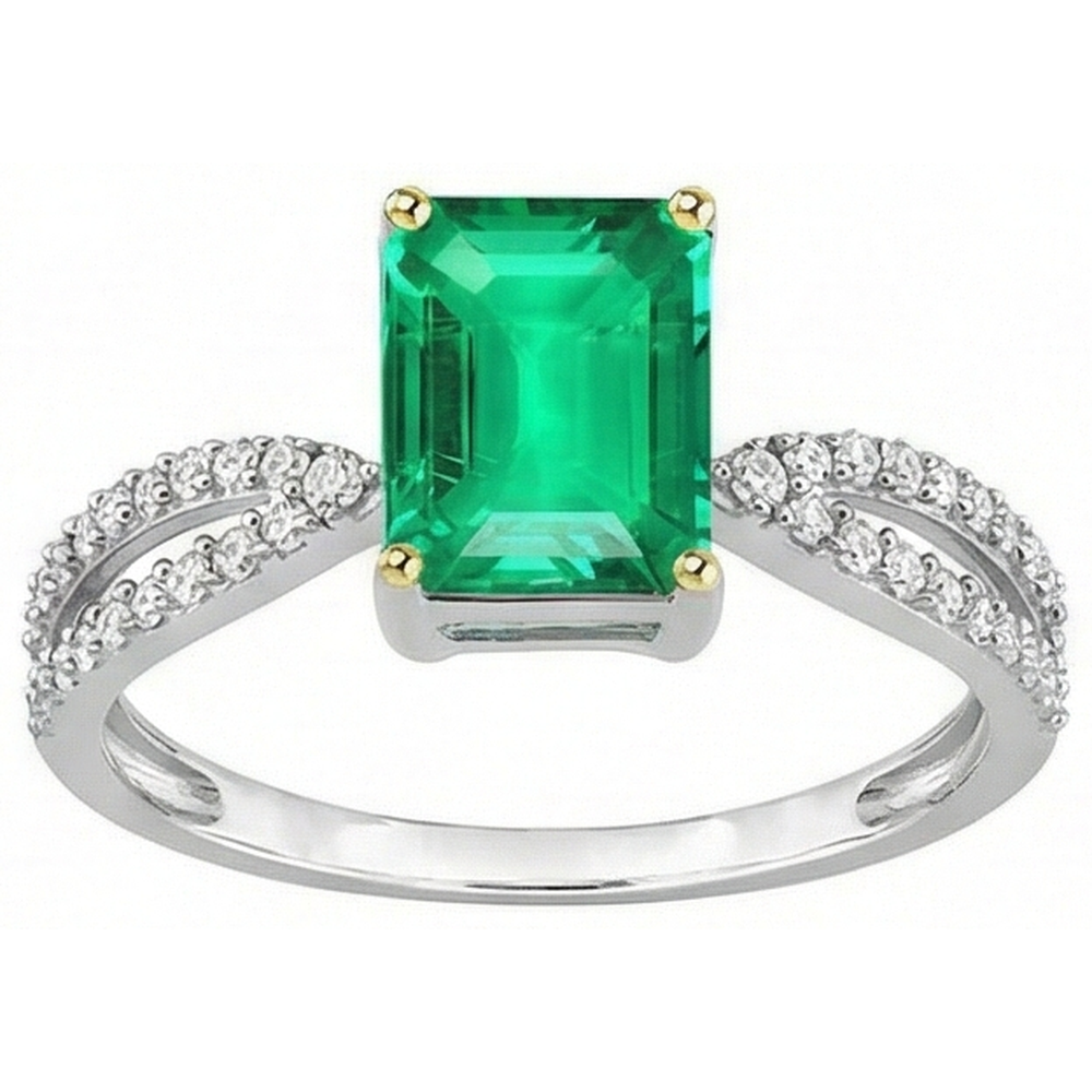 Kolumbianischer Smaragd Schmuckstein-Ring 2-Karat Bicolor 14K Gold – Seitenansicht