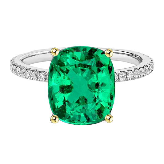Kolumbianischer Smaragd Cushion Edelstein-Ring in Bicolor 14K Gold – Hauptansicht