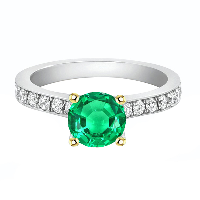 Rund-Brillant Kolumbianischer Smaragd Ring in 14 Karat Zweifarbig Gold – Hauptansicht