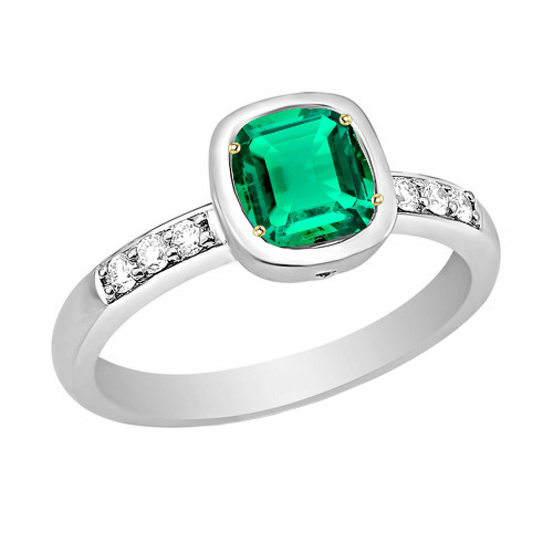Schmuckstein-Ring 14 Karat Zweifarbig Gold mit Edler Smaragd – Hauptansicht