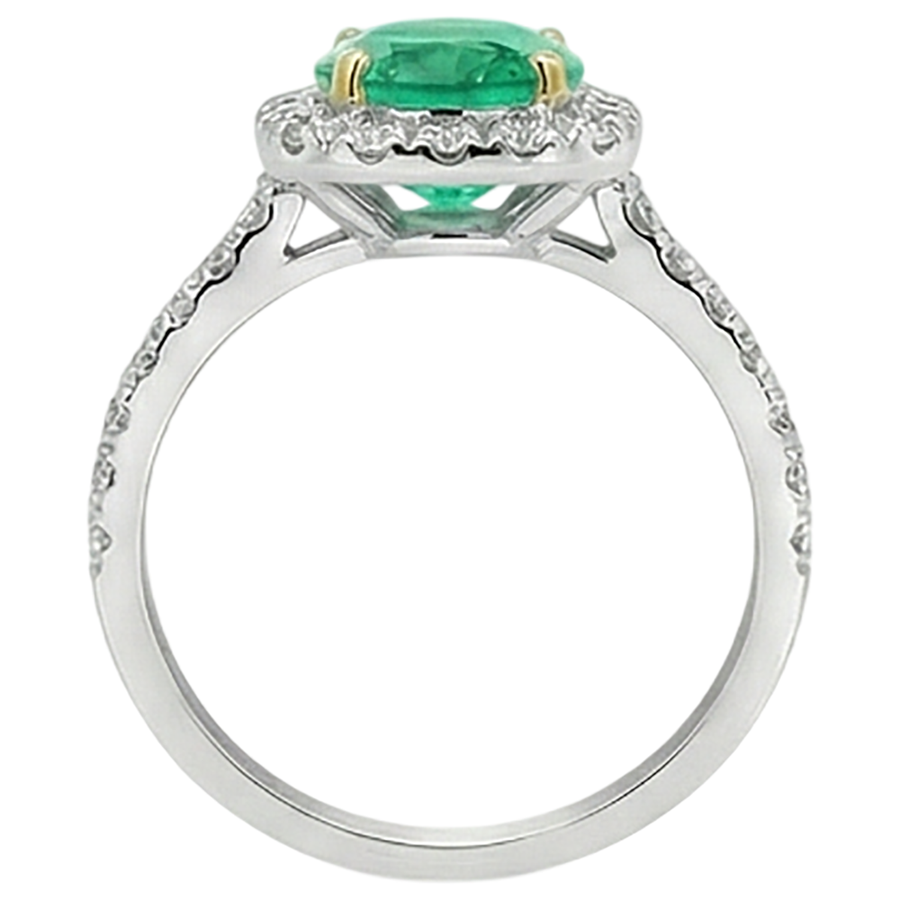 Edler Smaragd Schmuckstein-Ring 3-Karat Zweifarbiges 14K Gold – Schrägansicht
