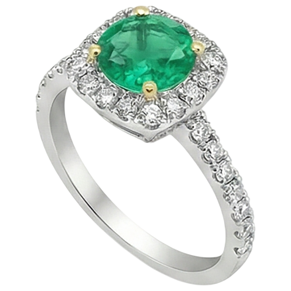 Edler Smaragd Schmuckstein-Ring 3-Karat Zweifarbiges 14K Gold – Profilansicht