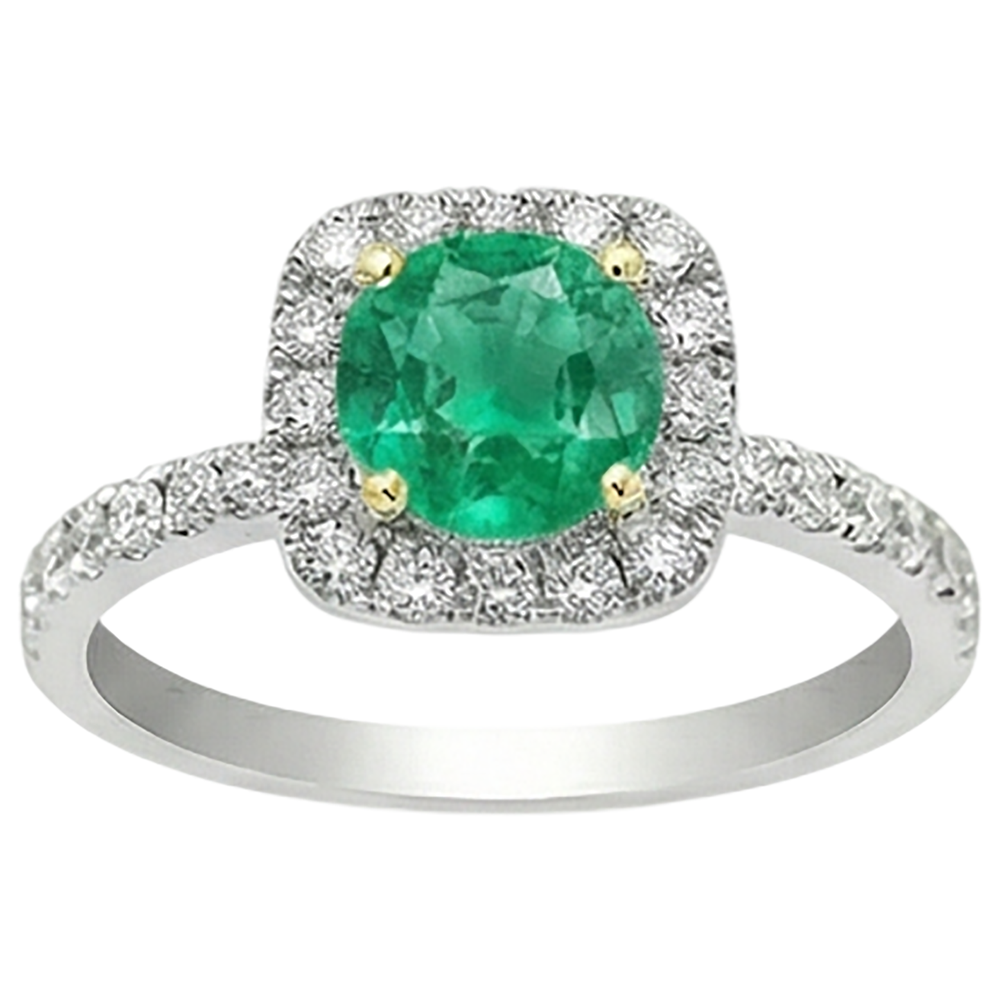 Echter Edler Smaragd Schmuckstein-Ring 3 Karat Zweifarbiges 14K Gold – Frontansicht