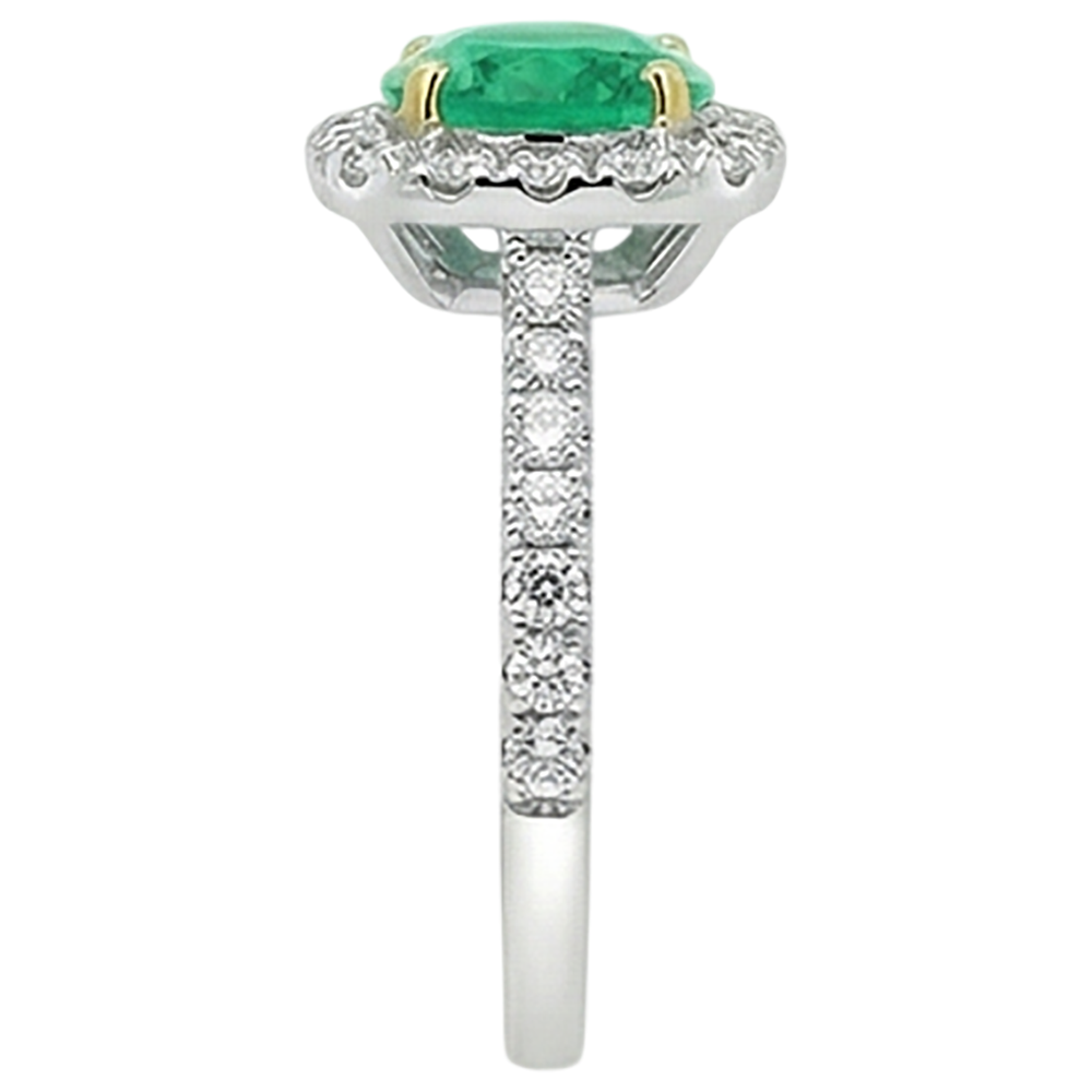 Rund-Brillant Edler Smaragd Ring in Zweifarbiges 14K Gold – Draufsicht