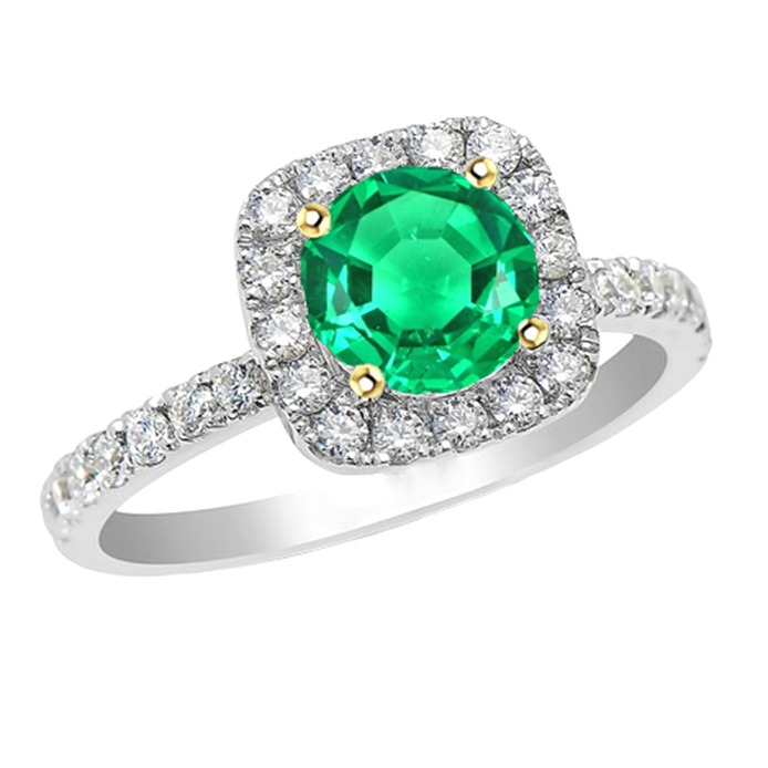 Rund-Brillant Edler Smaragd Ring in Zweifarbiges 14K Gold – Hauptansicht