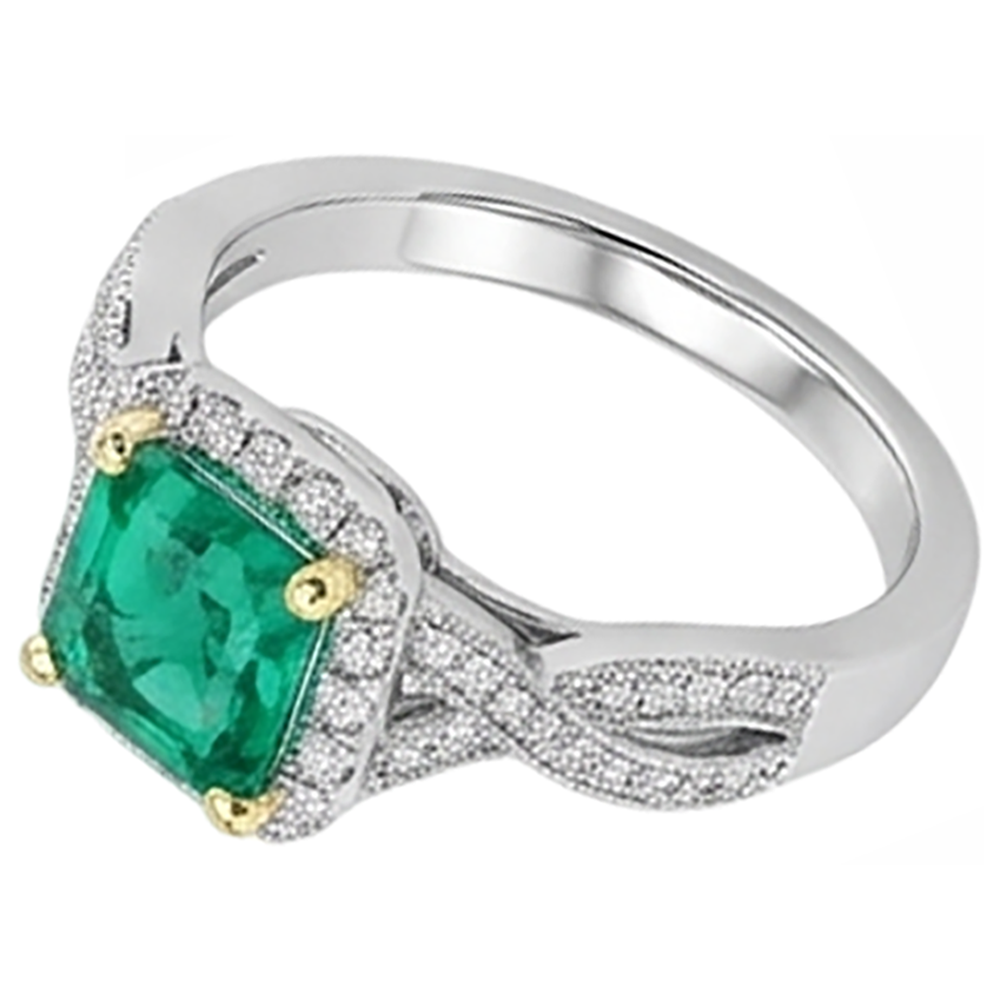 Edler Smaragd Smaragd-Schliff Edelstein-Ring in Bicolor 14K Gold – Seitenansicht